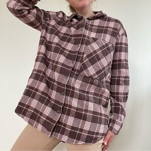 Aerie Plaid Button Up Flannel Shirt Womens Size Medium Brown Outdoor Thick